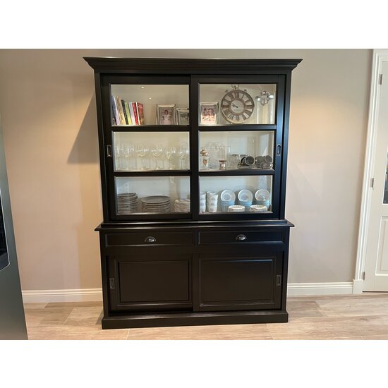 123kast  Buffetkast Miami beach - 160x53x218H cm - 2 vitrinedeuren - 2 lades - 2 dichte schuifdeuren - glazen zijkanten