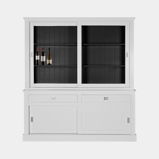 123kast  Buffetkast Iceland 01 -160x50x220H cm - strak design - 2 vitrinedeuren - 2 lades - 2 dichte schuifdeuren