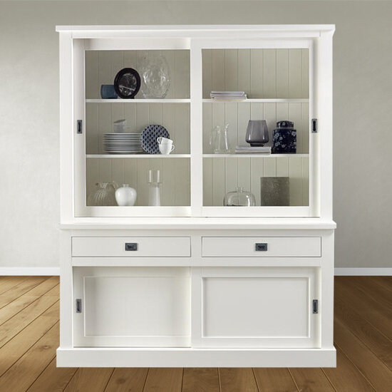 123kast  Buffetkast Iceland 01 -160x50x220H cm - strak design - 2 vitrinedeuren - 2 lades - 2 dichte schuifdeuren