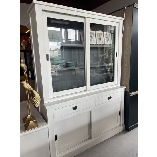 123kast  Buffetkast Iceland 01 -160x40/50x220H cm - strak design - 2 vitrinedeuren - 2 lades - 2 dichte schuifdeuren