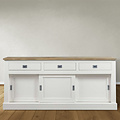 123kast  Dressoir Brooklyn 01 - 200x46x90H cm - met eiken bovenblad - 3 soft close lades - 3 dichte schuifdeuren