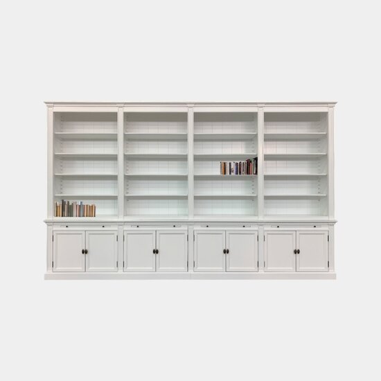 123kast  Boekenkast Melena del Sur - 400x43x240H cm - 16 planken - 4 uitschuifplanken - 8 dichte scharnierdeuren - verstelbare planken