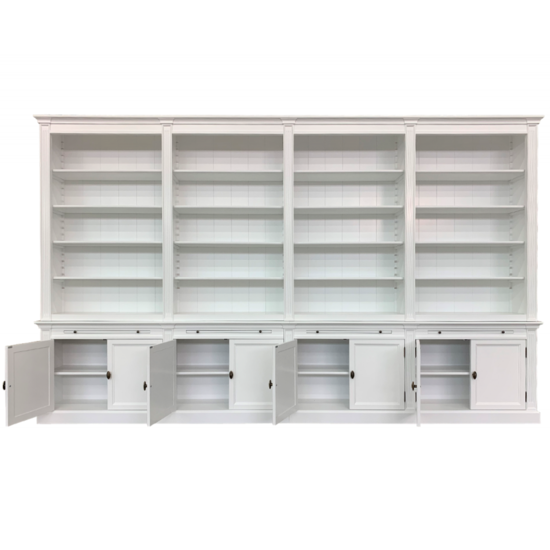 123kast  Boekenkast Melena del Sur - 400x43x240H cm - 16 planken - 4 uitschuifplanken - 8 dichte scharnierdeuren - verstelbare planken