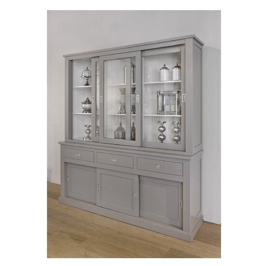 123kast  Buffetkast Iceland 02 - 200x50x220H cm - strak design - 3 vitrine schuifdeuren - 3 lades - 3 dichte schuifdeuren
