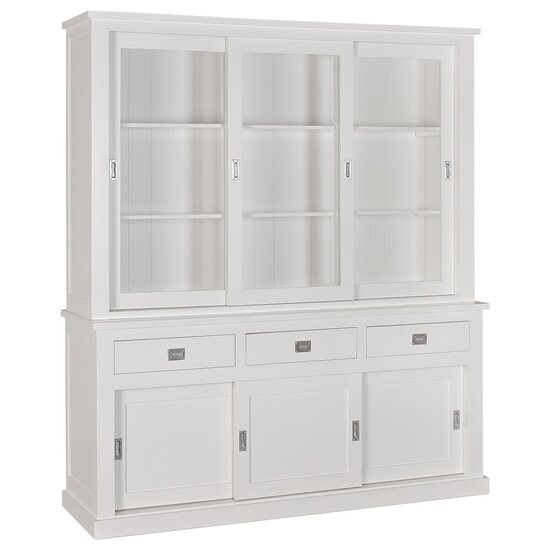 123kast  Buffetkast Iceland 02 - 200x50x220H cm - strak design - 3 vitrine schuifdeuren - 3 lades - 3 dichte schuifdeuren