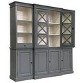 123kast  Buffetkast San Marino - 220x50x215H cm - open vakken - 2 vitrine scharnierdeuren met kruisen - 2 soft close lades - 4 dichte scharnierdeuren