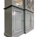 123kast  Buffetkast San Marino - 220x50x215H cm - open vakken - 2 vitrine scharnierdeuren met kruisen - 2 soft close lades - 4 dichte scharnierdeuren