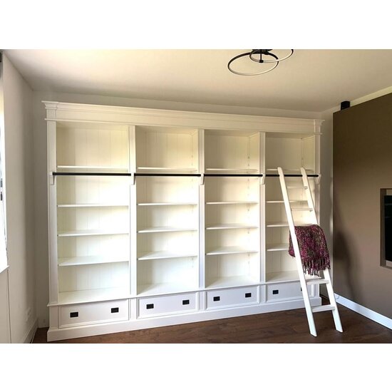 123kast  Brighton library - boekenkast - 330x40x240H cm - demontabel - met stang en ladder - 330x40x240H cm - 16 verstelbare planken - 4 soft close lades