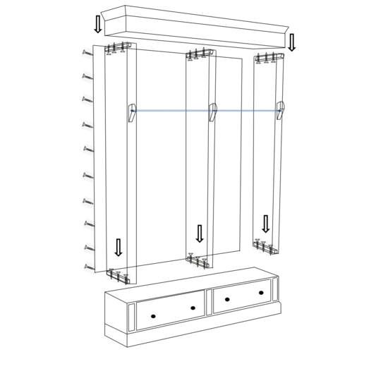 123kast  Brighton library - boekenkast - 330x40x240H cm - demontabel - met stang en ladder - 330x40x240H cm - 16 verstelbare planken - 4 soft close lades