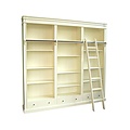 123kast  Boekenkast Brighton Library - 250x40x240H cm - demontabel - met stang en ladder - 12 verstelbare planken - 3 soft close lades