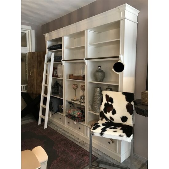 123kast  Boekenkast Brighton Library - 250x40x240H cm - demontabel - met stang en ladder - 12 verstelbare planken - 3 soft close lades