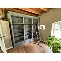 123kast  Boekenkast Brighton Library - 250x40x240H cm - demontabel - met stang en ladder - 12 verstelbare planken - 3 soft close lades