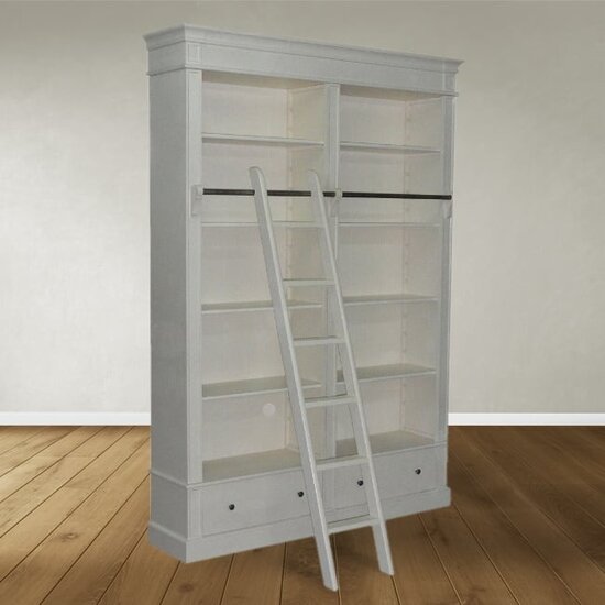 123kast  Boekenkast Brighton Library - 171x43x240H cm - demontabel - met stang en ladder - 8 verstelbare planken - 2 soft close lades