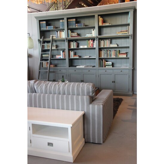 123kast  Boekenkast Private Library - demontabel - 300x43x240H cm - met stang en ladder - verstelbare planken - 15 planken - 6 lades - 6 dichte scharnierdeuren