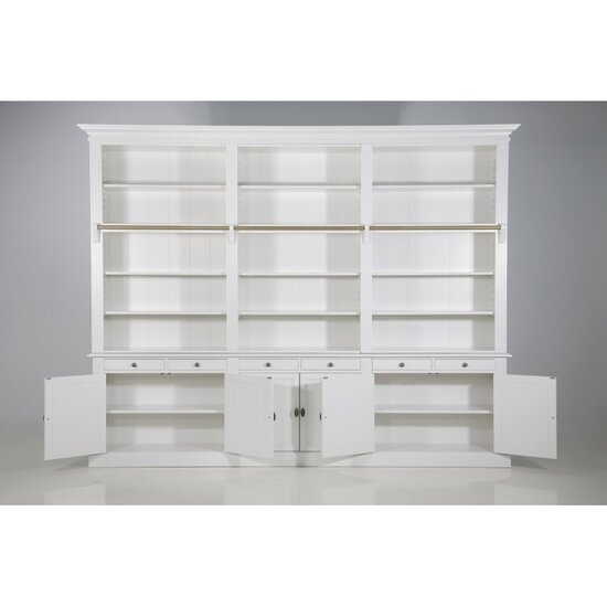 123kast  Boekenkast Private Library - demontabel - 300x43x240H cm - met stang en ladder - verstelbare planken - 15 planken - 6 lades - 6 dichte scharnierdeuren