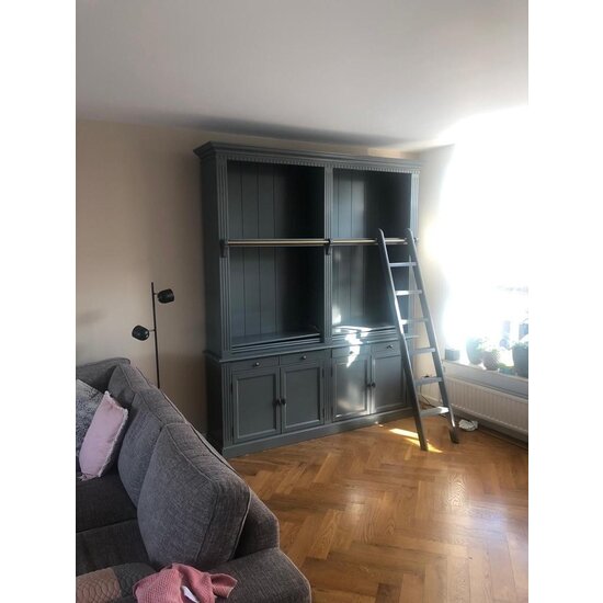 123kast  Boekenkast Private Library - 200x43x240H cm - met stang en ladder - verstelbare planken - 10 planken - 4 lades - 4 dichte scharnierdeuren