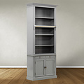 123kast  Boekenkast Private Library - 100x43x240H cm - 5 planken - klos en stang - 2 lades - 2 dichte scharnierdeuren - verstelbare planken