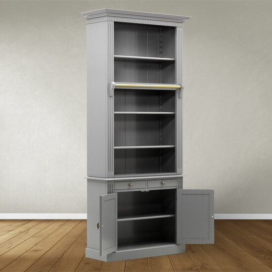123kast  Boekenkast Private Library - 100x43x240H cm - 5 planken - klos en stang - 2 lades - 2 dichte scharnierdeuren - verstelbare planken