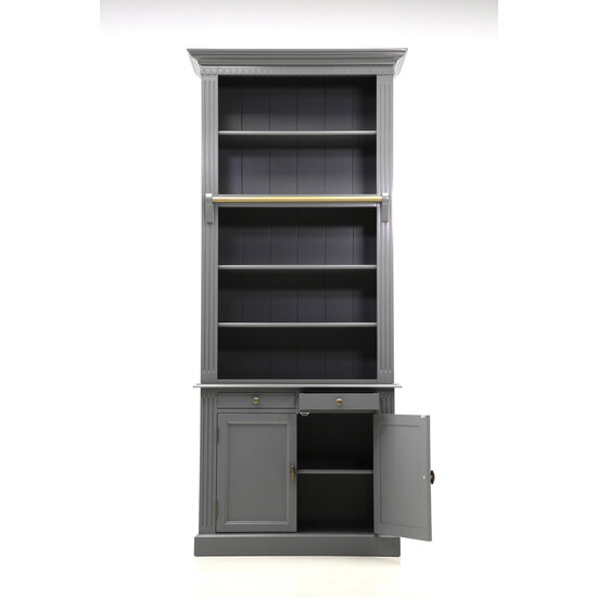 123kast  Boekenkast Private Library - 100x43x240H cm - 5 planken - klos en stang - 2 lades - 2 dichte scharnierdeuren - verstelbare planken
