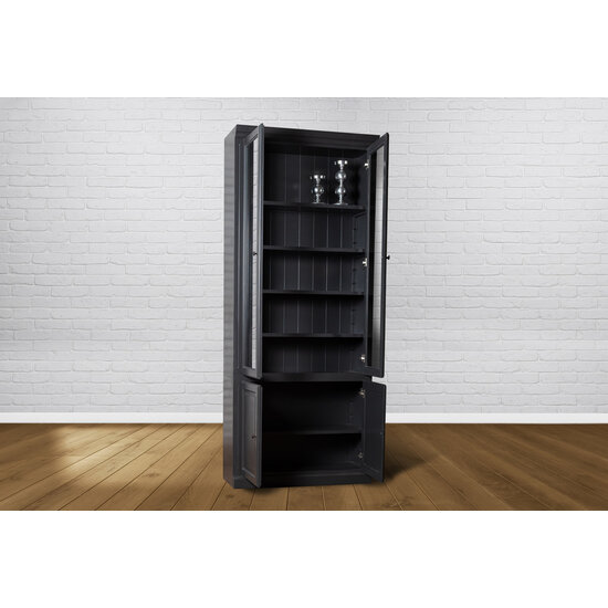 123kast  Vitrinekast/schakelkast LM 01 - 100x40x245H cm - 2 vitrine scharnierdeuren - 5 planken - 2 dichte scharnierdeuren - verstelbare planken - schakelbaar