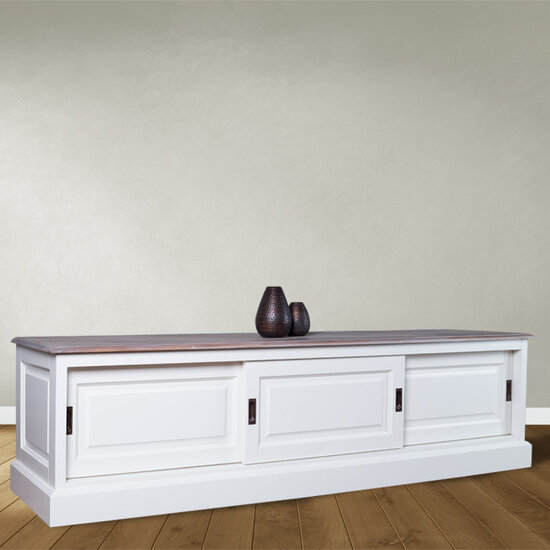 123kast  Tv dressoir Lin 05 - 180x50x50H cm - 3 schuifdeuren - met kabelgat - optioneel vergrijsd bovenblad