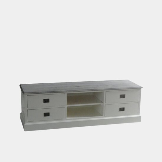 123kast  Tv dressoir Lin 04 - 160x50x50H cm - 4 lades - open middenvak - met kabelgat - optioneel vergrijsd bovenblad