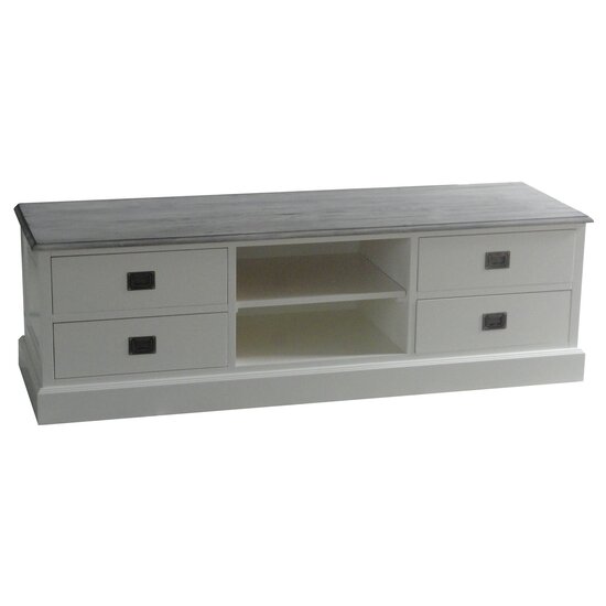 123kast  Tv dressoir Lin 04 - 160x50x50H cm - 4 lades - open middenvak - met kabelgat - optioneel vergrijsd bovenblad