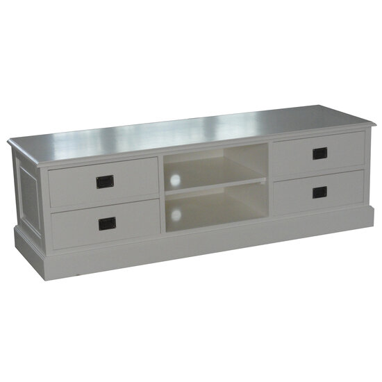 123kast  Tv dressoir Lin 04 - 160x50x50H cm - 4 lades - open middenvak - met kabelgat - optioneel vergrijsd bovenblad