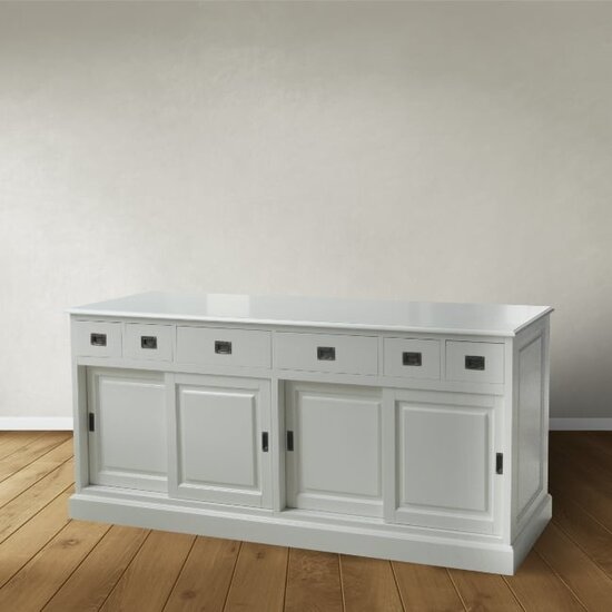 123kast  Dressoir Lin 03 - 200x50x90H cm - optioneel vergrijsd bovenblad - 6 lades - 4 dichte schuifdeuren