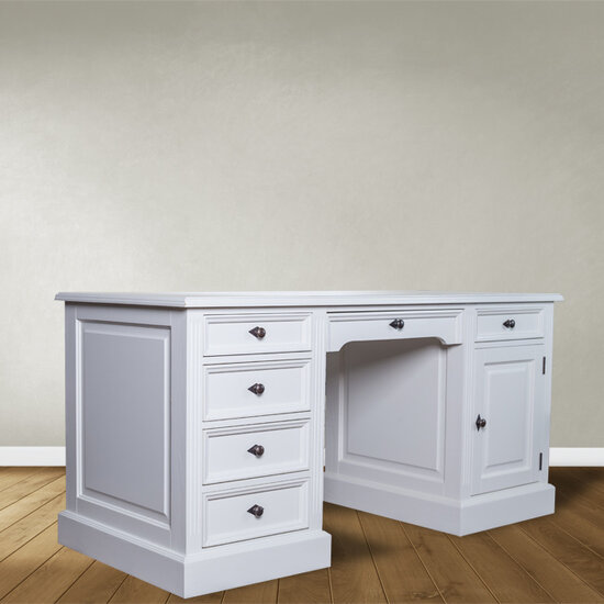 123kast  Engels Bureau Philine - 160x70x79H cm - uitschuifbaar toetsenblad - 5 soft close lades - 1 dichte scharnierdeur - klassiek