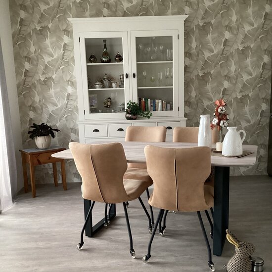 123kast  Buffetkast Santa Monica - 145x45x215H cm - 2 vitrine scharnierdeuren - 9 lades - 2 dichte scharnierdeuren