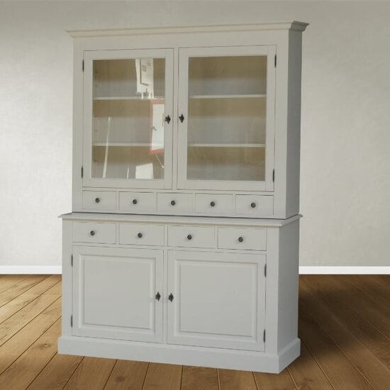 123kast  Buffetkast Santa Monica - 145x45x215H cm - 2 vitrine scharnierdeuren - 9 lades - 2 dichte scharnierdeuren