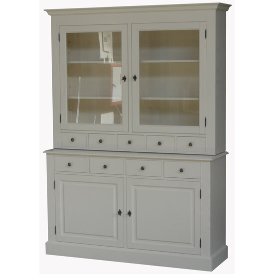 123kast  Buffetkast Santa Monica - 145x45x215H cm - 2 vitrine scharnierdeuren - 9 lades - 2 dichte scharnierdeuren