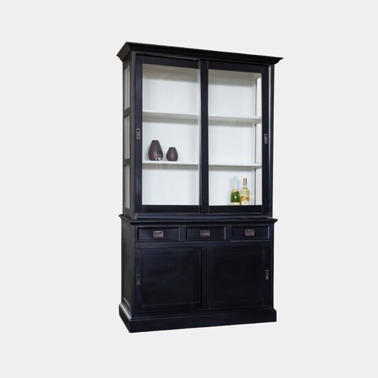 123kast  Buffetkast Chateau - 125x45x215H cm - 2 vitrine schuifdeuren - 3 soft close lades - 2 dichte schuifdeuren - glazen zijkanten