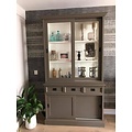 123kast  Buffetkast Chateau - 125x45x215H cm - 2 vitrine schuifdeuren - 3 soft close lades - 2 dichte schuifdeuren - glazen zijkanten