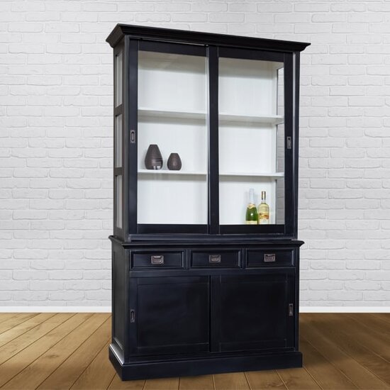 123kast  Buffetkast Chateau - 125x45x215H cm - 2 vitrine schuifdeuren - 3 soft close lades - 2 dichte schuifdeuren - glazen zijkanten