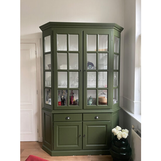 123kast  Buffetkast Winchester - 160x45x200H cm - half rond - 2 vitrine scharnierdeuren - 2 soft close lades - 2 dichte scharnierdeuren