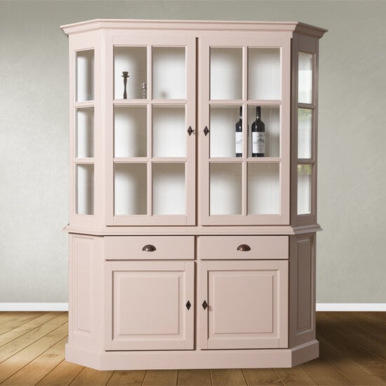 123kast  Buffetkast Winchester - 160x45x200H cm - half rond - 2 vitrine scharnierdeuren - 2 soft close lades - 2 dichte scharnierdeuren