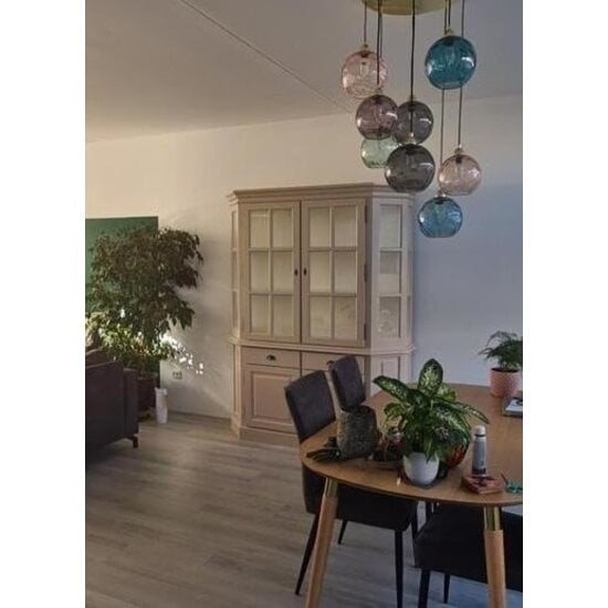 123kast  Buffetkast Winchester - 160x45x200H cm - half rond - 2 vitrine scharnierdeuren - 2 soft close lades - 2 dichte scharnierdeuren