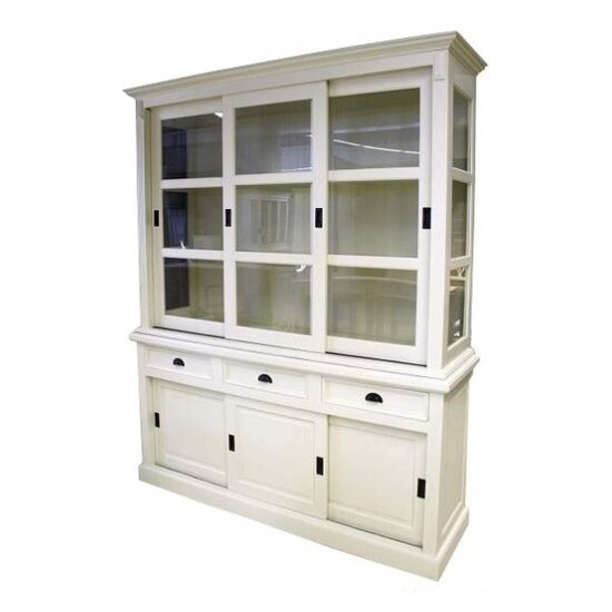 123kast  Buffetkast South Hampton - 180x51x220H cm - 3 vitrine schuifdeuren - 3 soft close lades - 3 dichte schuifdeuren - glazen zijkanten