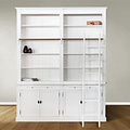 123kast  Boekenkast Melena del Sur - 200x40x240H cm - met stang en ladder - 10 planken - 2 uitschuifbare planken - 4 dichte scharnierdeuren - verstelbare planken