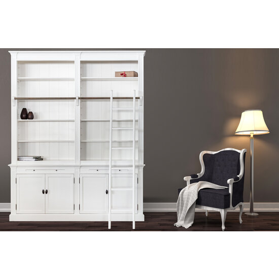 123kast  Boekenkast Melena del Sur - 200x40x240H cm - met stang en ladder - 10 planken - 2 uitschuifbare planken - 4 dichte scharnierdeuren - verstelbare planken