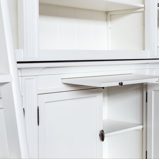 123kast  Boekenkast Melena del Sur - 300x40x240H cm - met stang en ladder - 15 planken - 3 uitschuif planken - 6 dichte scharnierdeuren - verstelbare planken