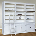 123kast  Boekenkast Melena del Sur - 300x40x240H cm - met stang en ladder - 15 planken - 3 uitschuif planken - 6 dichte scharnierdeuren - verstelbare planken