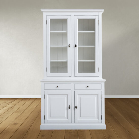 123kast  Buffetkast Santa Lucia - 126x45x230H cm - 2 vitrine scharnierdeuren - 2 soft close lades - 2 dicht scharnierdeuren - 4 planken - verstelbare planken