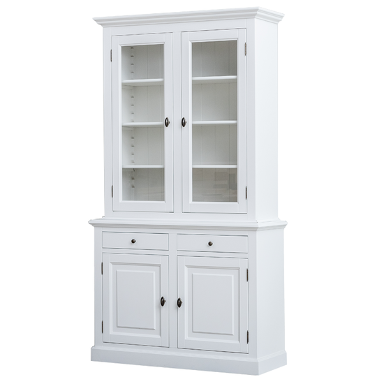 123kast  Buffetkast Santa Lucia - 126x45x230H cm - 2 vitrine scharnierdeuren - 2 soft close lades - 2 dicht scharnierdeuren - 4 planken - verstelbare planken