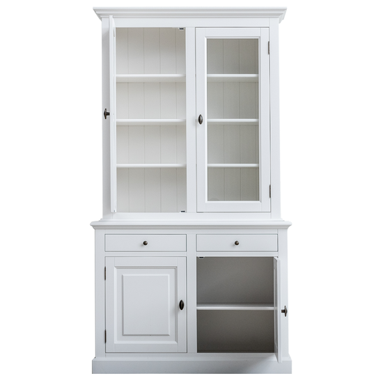 123kast  Buffetkast Santa Lucia - 126x50x230H cm - 2 vitrine scharnierdeuren - 2 soft close lades - 2 dicht scharnierdeuren - 4 planken - verstelbare planken