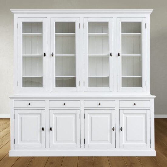 123kast  Buffetkast Santa Barbara - 230x45x230H cm - 4 vitrine scharnierdeuren - 4 soft close lades - 4 dichte scharnierdeuren - verstelbare planken