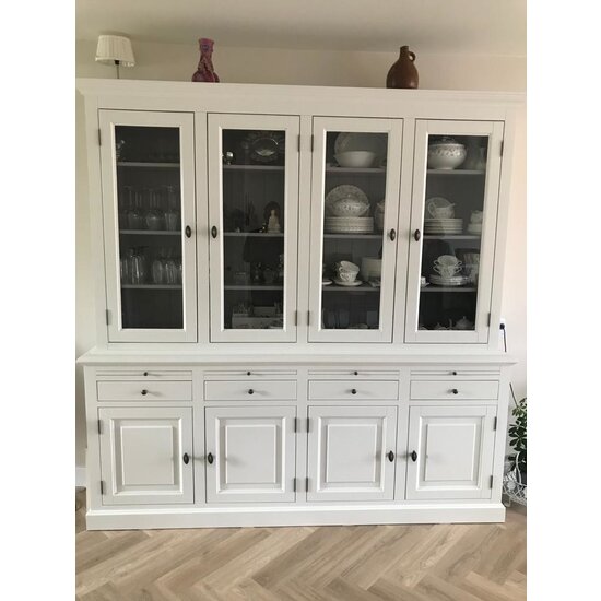 123kast  Buffetkast Santa Barbara - 230x45x230H cm - 4 vitrine scharnierdeuren - 4 soft close lades - 4 dichte scharnierdeuren - verstelbare planken