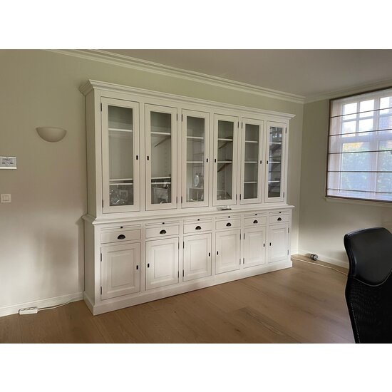 123kast  Buffetkast Santiago - 300x45x230H cm - 6 vitrine scharnierdeuren - 6 uitschuifbare planken - 6 soft close lades - 6 dichte scharnierdeuren - verstelbare planken